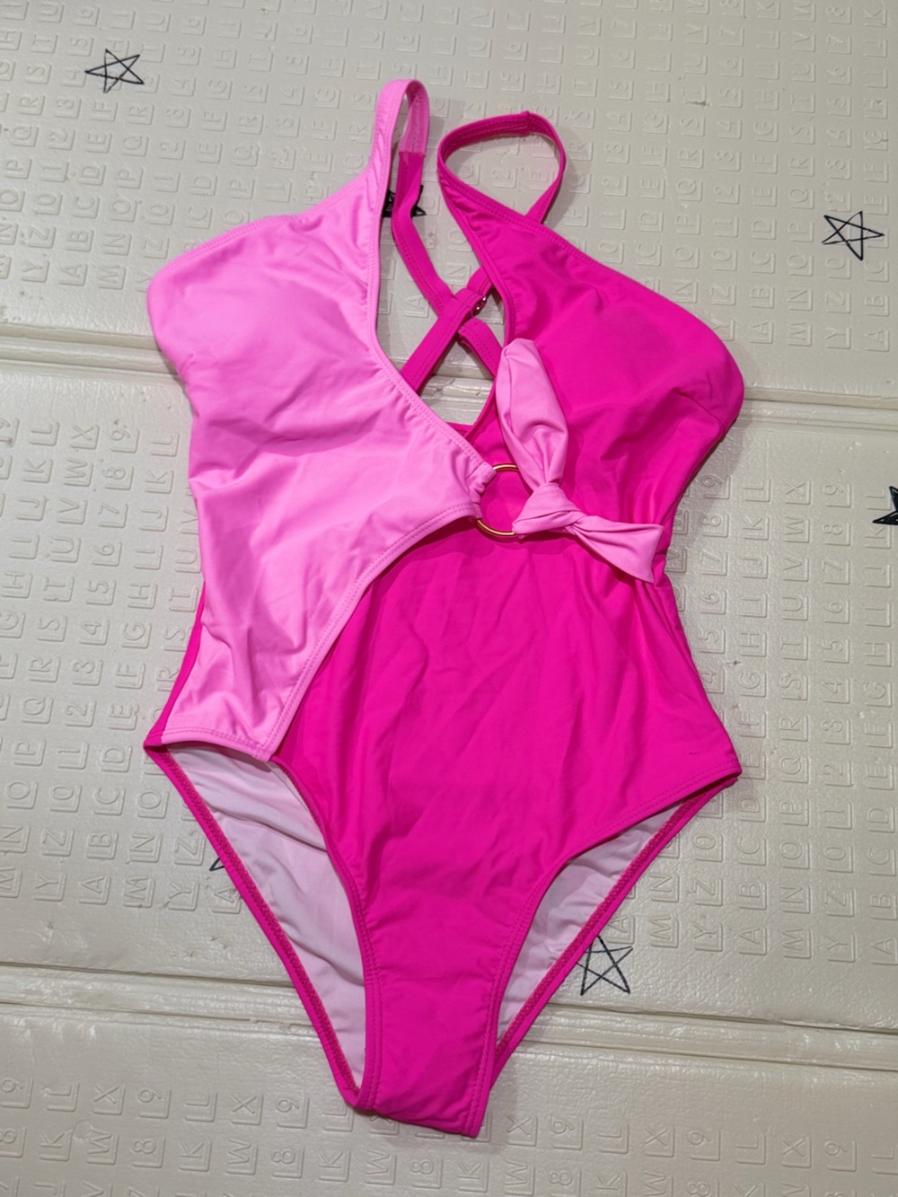 Pink Two-Tone One-Piece Swimsuit with Ring Detail